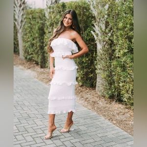 White ruffle midi dress